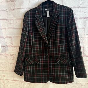Sag Harbor Black and Red Plaid Blazer Pockets Wool Blend Vintage Career 90’s